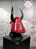 Red Samurai Helmet Horn Wakidate and Mustache