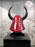 Red Samurai Helmet Horn Wakidate and Mustache