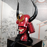 Red Samurai Helmet Horn Wakidate and Mustache