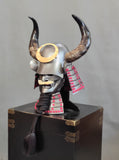 Silver Samurai Helmet Horn Wakidate and Mustache