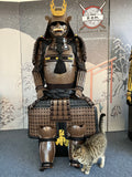 Brown Samurai Armor Tosei Gusoku Style Flame Maedate Brown Kabuto Chest Sode and Haidate