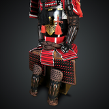 Black & Red Samurai armor Oyoroi style Kamon Maedate Black armor color with Kamon on Chest mixed with Red cords