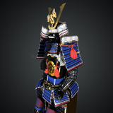 Black and blue Samurai Armor Oyoroi Style Dragon Maedate Black Kabuto and Do Mixed with Blue Cords