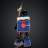 Black and blue Samurai Armor Oyoroi Style Dragon Maedate Black Kabuto and Do Mixed with Blue Cords