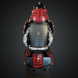 Black & Red Samurai Armor Tosei Gusoku Style Crescent Moon Maedate Black Kabuto and Chest Red Sode and Haidate