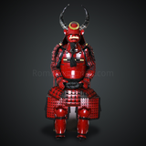 Shibata Katsuie Red and Black Samurai Armor Tosei Gusoku Style Buffalo Horn Wakidate Circle Maedate Shiny Red Scales and Black Cords
