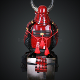 Shibata Katsuie Red and Black Samurai Armor Tosei Gusoku Style Buffalo Horn Wakidate Circle Maedate Shiny Red Scales and Black Cords