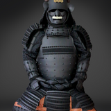 Sanada Yukimura All Black Samurai Armor Tosei Gusoku Style Deer Horn Wakidate Menpo With Beard All Black Scales and Cords