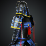 Nabeshima Naoshige Black & Blue Samurai Armor Tosei Gusoku Style Circle Maedate All Black Scales with Blue Cords