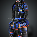 Toki Yoritsugu Black & Blue Samurai Armor Tosei Gusoku Style Demon Maedate With Hair Kabuto Black Kozane With Blue Cords