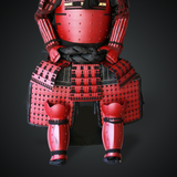 Fukushima Masanori All Red Samurai Armor Tosei Gusoku Style Demon Maedate Menpo with beard Red scales with Black cords