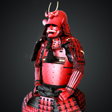 Fukushima Masanori All Red Samurai Armor Tosei Gusoku Style Demon Maedate Menpo with beard Red scales with Black cords